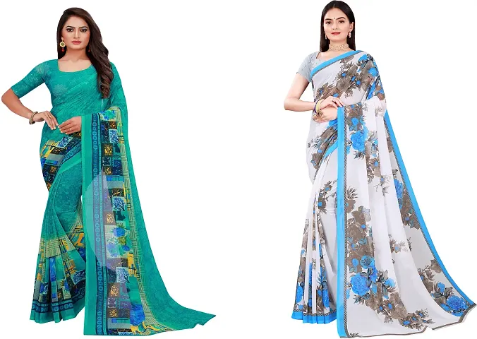 Stylish Fancy Georgette Saree With Blouse Piece Combo For Women Pack Of 2