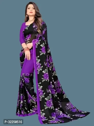 Stylish Purple Cotton Silk Printed Saree with Blouse piece For Women