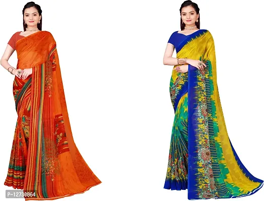 Stylish Fancy Georgette Saree With Blouse Piece For Women Pack Of 2-thumb0