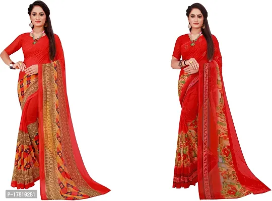 Women Stylish Georgette Printed Saree with Blouse piece