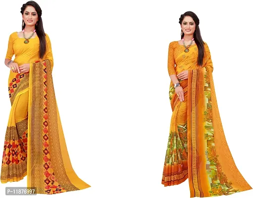 Stylish Fancy Georgette Saree With Blouse Piece Combo For Women Pack Of 2-thumb0