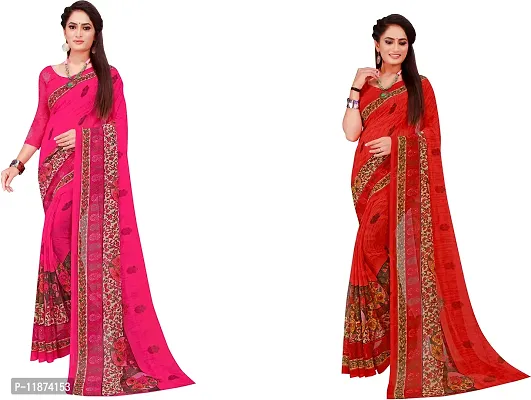 Stylish Fancy Georgette Saree With Blouse Piece Combo For Women Pack Of 2