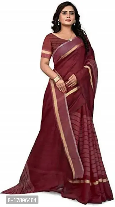 Women Stylish Cotton Silk Striped Saree with Blouse piece-thumb3