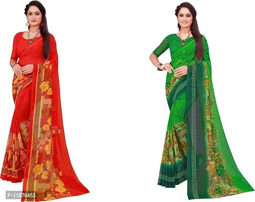 Stylish Fancy Georgette Saree With Blouse Piece Combo For Women Pack Of 2-thumb0