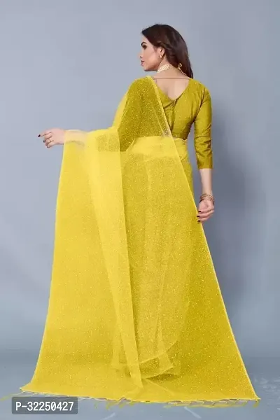 Stylish Yellow Net Solid Saree with Blouse piece For Women-thumb2