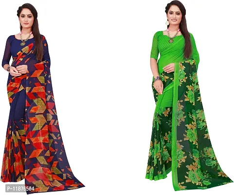 Stylish Fancy Georgette Saree With Blouse Piece Combo For Women Pack Of 2-thumb0