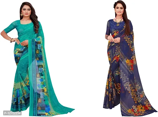 Stylish Fancy Georgette Saree With Blouse Piece For Women Pack Of 2