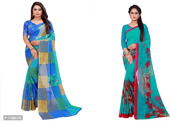 Women Stylish Georgette Printed Saree with Blouse piece