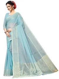 Stylish Blue Cotton Silk Solid Saree with Blouse piece For Women-thumb1