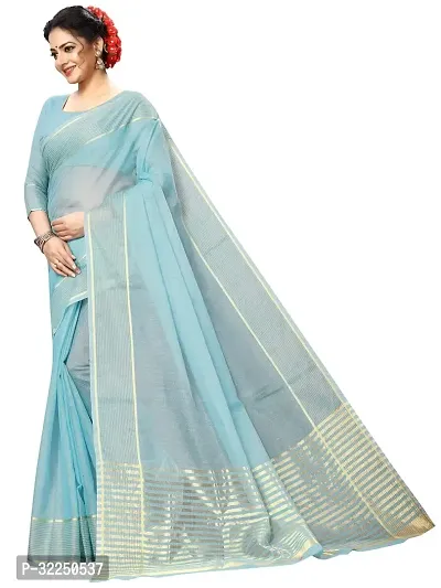 Stylish Blue Cotton Silk Solid Saree with Blouse piece For Women-thumb2