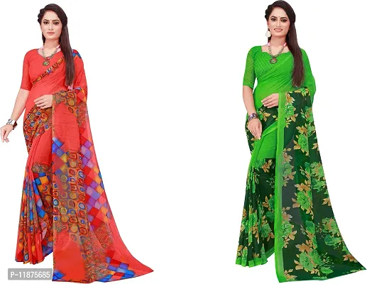 Stylish Fancy Georgette Saree With Blouse Piece Combo For Women Pack Of 2-thumb0