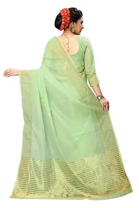 Stylish Green Cotton Silk Solid Saree with Blouse piece For Women-thumb1