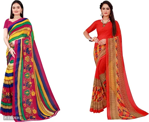 Stylish Fancy Georgette Saree With Blouse Piece Combo For Women Pack Of 2-thumb0