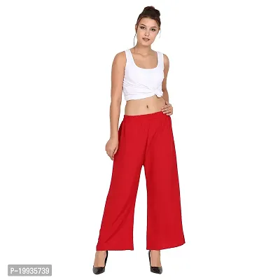 Stunning Red Crepe Solid Palazzo For Women-thumb0