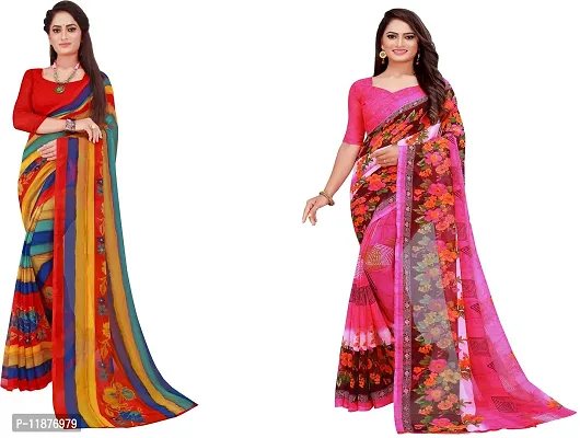 Stylish Fancy Georgette Saree With Blouse Piece Combo For Women Pack Of 2-thumb0