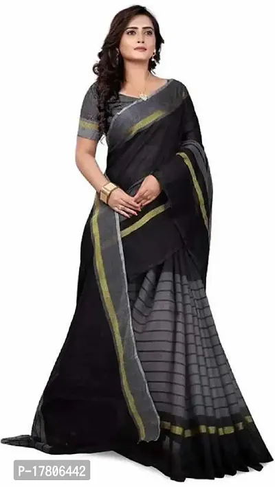 Women Stylish Cotton Silk Striped Saree with Blouse piece-thumb3