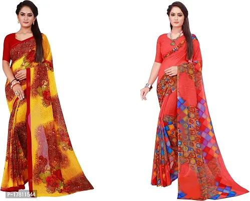 Women Stylish Georgette Printed Saree with Blouse piece-thumb0