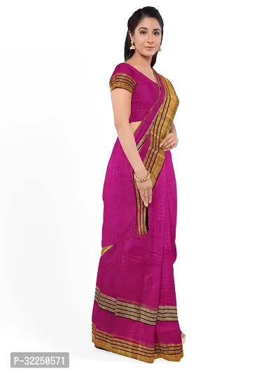 Stylish Pink Cotton Silk Solid Saree with Blouse piece For Women-thumb4