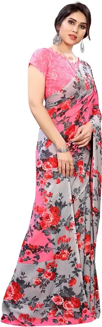 Women Stylish Art Silk Printed Saree with Blouse piece-thumb2