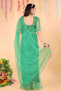 Stylish Green Net Printed Saree with Blouse piece For Women-thumb2