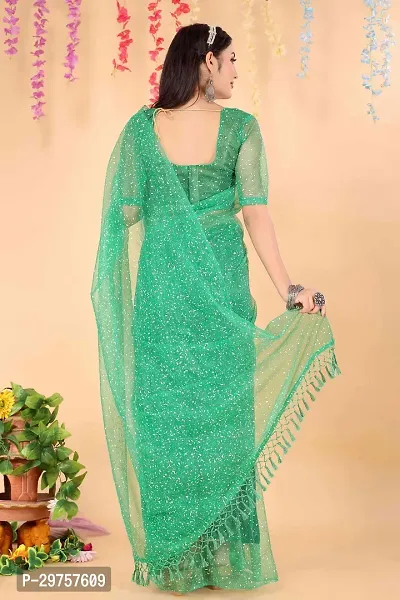 Stylish Green Net Printed Saree with Blouse piece For Women-thumb3