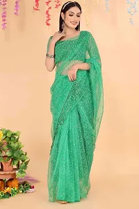 Stylish Green Net Printed Saree with Blouse piece For Women-thumb3