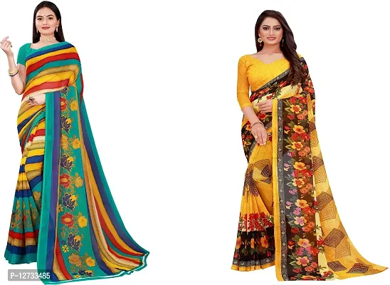 Stylish Fancy Georgette Saree With Blouse Piece For Women Pack Of 2-thumb0