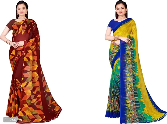 Stylish Fancy Georgette Saree With Blouse Piece For Women Pack Of 2