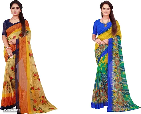 Stylish Fancy Georgette Saree With Blouse Piece For Women Pack Of 2-thumb0