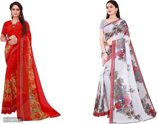 Stylish Fancy Georgette Saree With Blouse Piece Combo For Women Pack Of 2