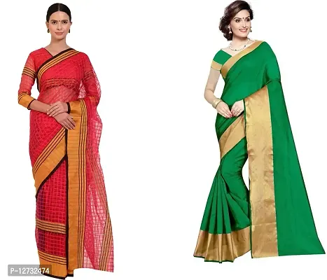 Stylish Fancy Cotton Silk Saree With Blouse Piece For Women Pack Of 2