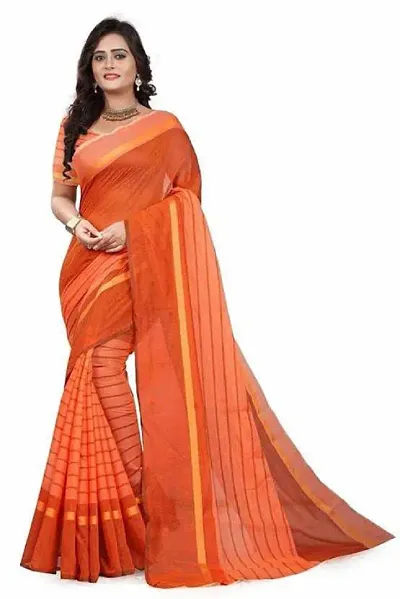 Women Stylish Silk Striped Saree with Blouse piece