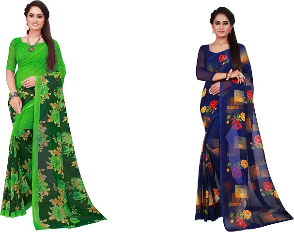 Stylish Fancy Georgette Saree With Blouse Piece Combo For Women Pack Of 2