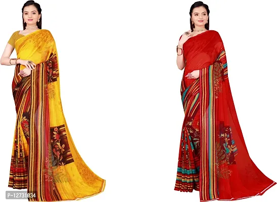 Stylish Fancy Georgette Saree With Blouse Piece For Women Pack Of 2