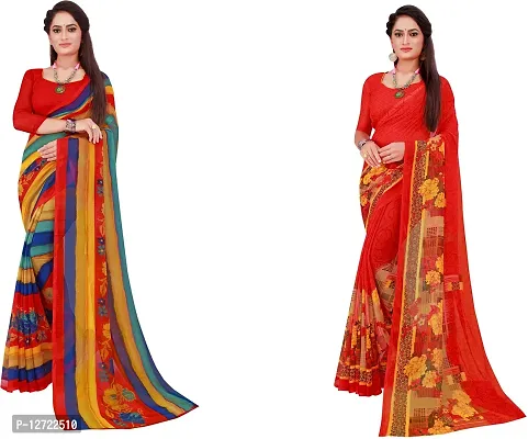 Stylish Fancy Georgette Saree With Blouse Piece For Women Pack Of 2