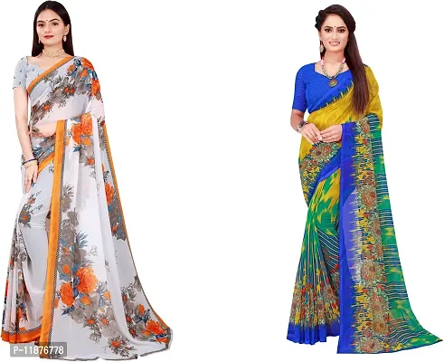 Stylish Fancy Georgette Saree With Blouse Piece Combo For Women Pack Of 2-thumb0