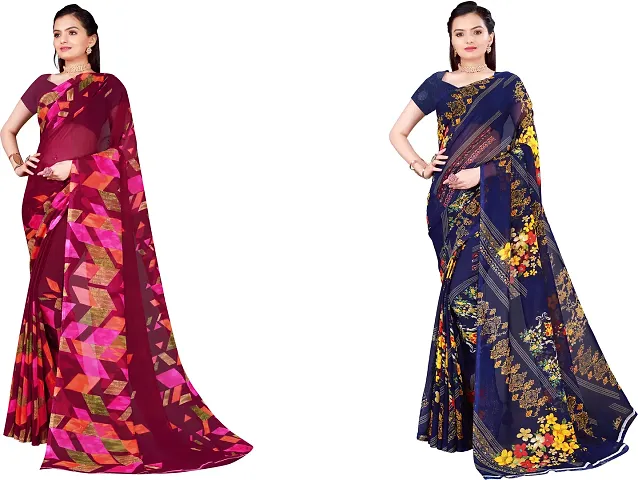 Beautiful Georgette Saree With Blouse Piece Pack Of 2