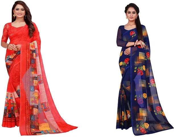 Beautiful Georgette Saree With Blouse Piece Pack Of 2