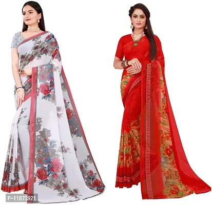 Stylish Fancy Georgette Saree With Blouse Piece Combo For Women Pack Of 2