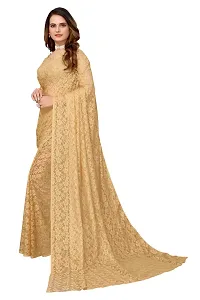 Stylish Beige Cotton Silk Solid Saree with Blouse piece For Women-thumb1