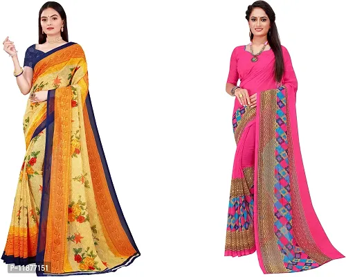 Stylish Fancy Georgette Saree With Blouse Piece Combo For Women Pack Of 2-thumb0