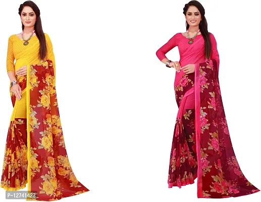 Stylish Fancy Georgette Saree With Blouse Piece For Women Pack Of 2