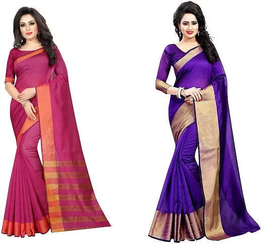 Pack of 2 Cotton Silk Sarees with Blouse Piece
