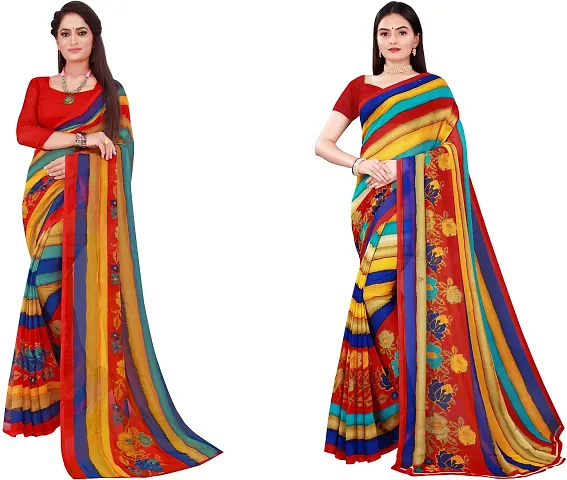 Stylish Fancy Georgette Saree With Blouse Piece Combo For Women Pack Of 2