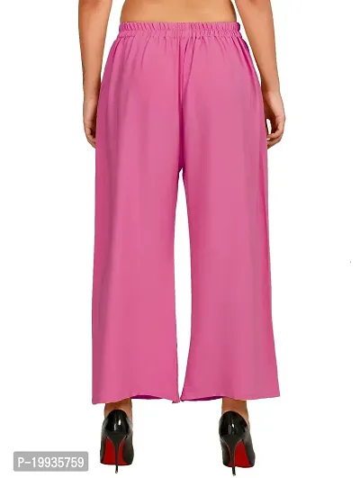 Stunning Pink Crepe Solid Palazzo For Women-thumb3