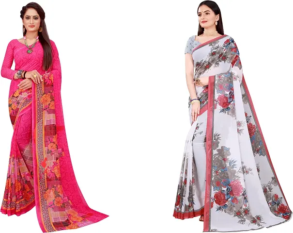 Stylish Fancy Georgette Saree With Blouse Piece Combo For Women Pack Of 2