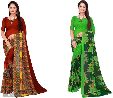 Stylish Fancy Georgette Saree With Blouse Piece Combo For Women Pack Of 2-thumb0