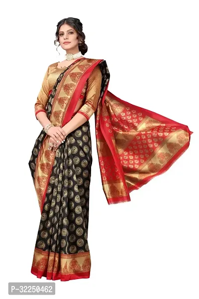 Stylish Black Cotton Silk Woven Design Saree with Blouse piece For Women-thumb3