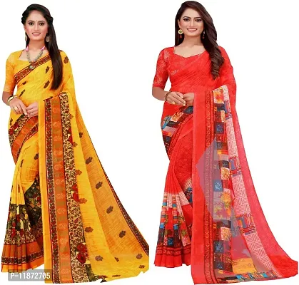 Stylish Fancy Georgette Saree With Blouse Piece Combo For Women Pack Of 2