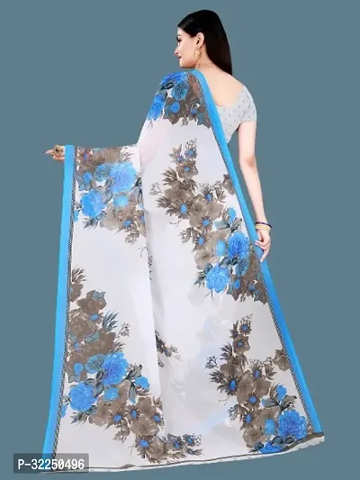 Stylish Blue Cotton Silk Printed Saree with Blouse piece For Women-thumb3